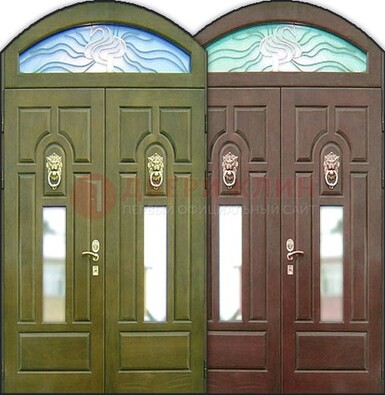 Стальная арочная дверь со стеклом ДА-17 для монолитного дома в Саратове