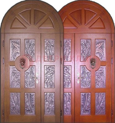 Металлическая арочная дверь со стеклом ДА-28 в коттедж в Саратове