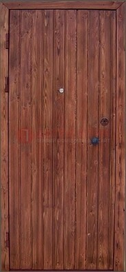 Коричневая железная дверь с евровагонкой ДЕ-18 в Саратове