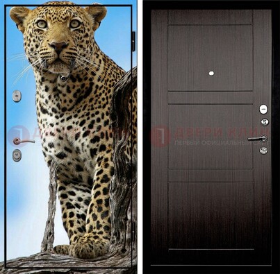 Железная дверь с рисунком гепарда снаружи ДФ-27 в Саратове