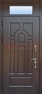 Железная дверь с фрамугой в коричневом цвете ДФГ-22 в Саратове