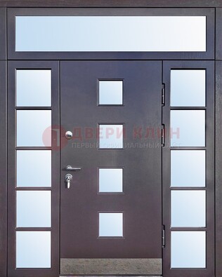 Современная железная дверь со стеклом и фрамугами ДФГ-4 в Саратове