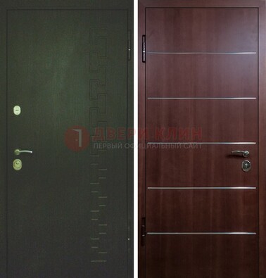 Темная металлическая дверь с МДФ ламинат с молдингами внутри ДМ-16 в Казани