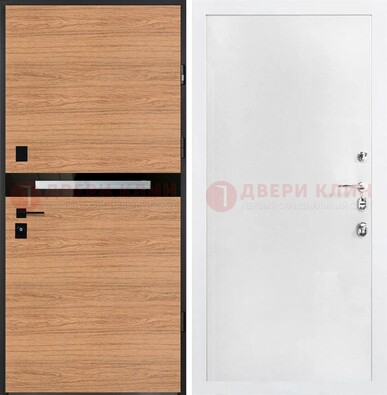 Железная коричневая дверь с МДФ в белом цвете ДМ-313 в Саратове