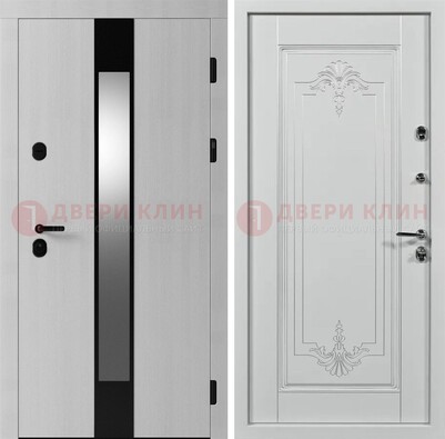 Белая металлическая дверь МДФ с зеркальной вставкой ДМ-324 в Саратове