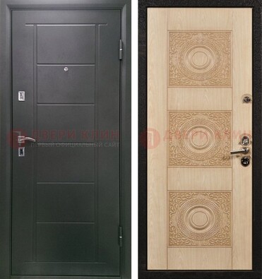 Темная железная дверь с МДФ в квартиру ДМ-344 в Саратове