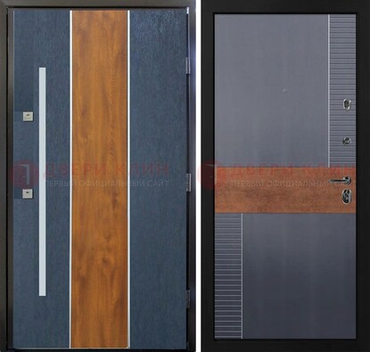Темная металлическая дверь МДФ со вставками ДМ-411 в Саратове