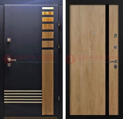Черная металлическая дверь с МДФ хайтек ДМ-513 в Саратове