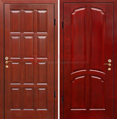 Красная металлическая дверь с массивом дуба ДМД-15 в Саратове