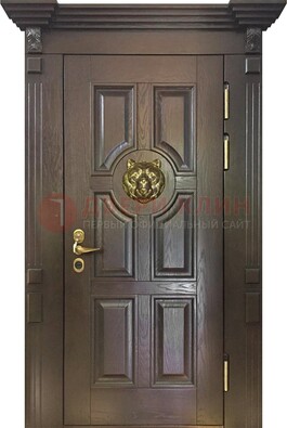 Коричневая металлическая дверь с массивом дуба ДМД-50 в Саратове