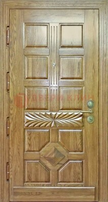 Светлая стальная дверь с массивом дуба и узором ДМД-63 в Саратове