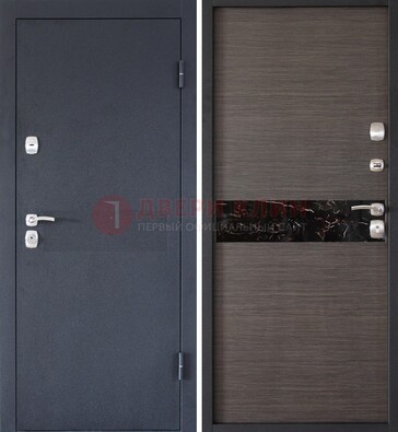 Черная железная дверь с порошковым напылением МДФ внутри ДП-114 в Саратове