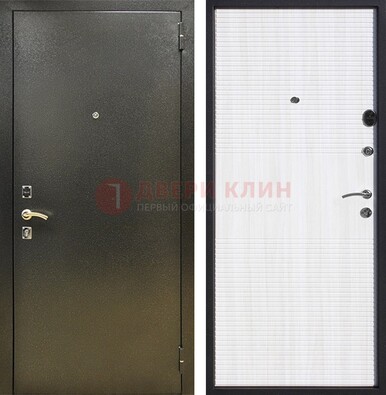 Стальная темно-серая дверь с порошковой отделкой и МДФ Белый ясень ДП-279 в Саратове