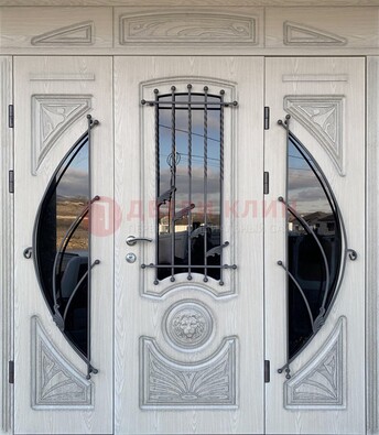 Большая парадная дверь Винорит со стеклом и ковкой ДПР-108 в Саратове