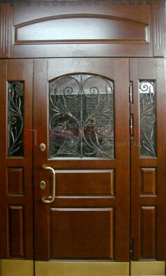 Стальная парадная дверь со вставками из стекла и ковки ДПР-30 в коттедж в Саратове