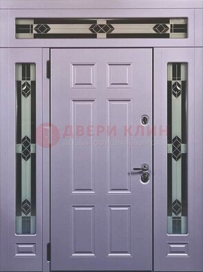 Филенчатая железная парадная дверь с фрамугами ДПР-82 в Саратове