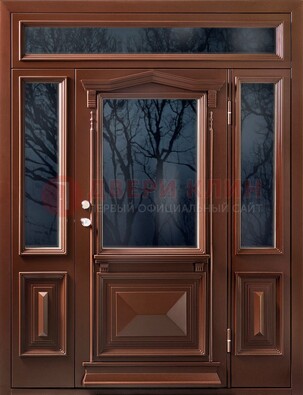 Коричневая металлическая дверь со стеклом ДС-67 в Саратове