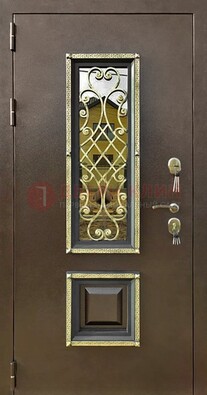 Входная дверь порошок со стеклом и ковкой для коттеджа ДСК-166 в Саратове
