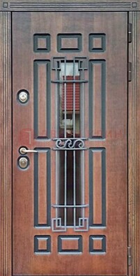Входная железная дверь винорит со стеклом и ковкой ДСК-183 в Саратове