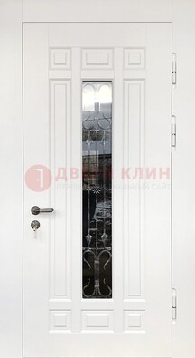 Белая стальная дверь винорит со стеклом и ковкой ДСК-191 в Саратове