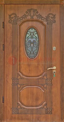 Резная металлическая дверь Винорит со стеклом и ковкой ДСК-215 в Саратове