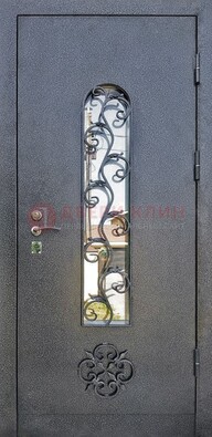 Темная стальная дверь Порошок со стеклом и ковкой ДСК-217 в Саратове