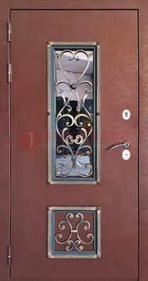Уличная дверь Порошок со стеклом и ковкой для дома ДСК-218 в Саратове