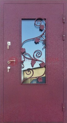 Железная дверь Порошок со стеклом и ковкой лозы ДСК-220 в Саратове