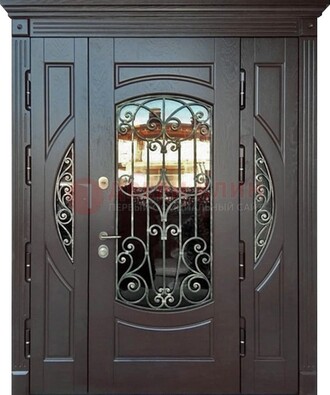 Полуторная железная дверь Винорит со стеклом и ковкой ДСК-231 в Саратове