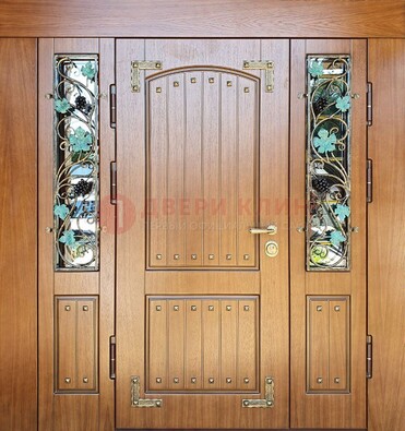 Железная дверь Винорит со стеклом и ковкой лозы ДСК-236 в Саратове