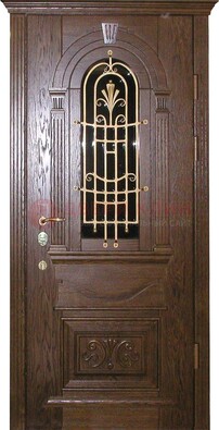 Железная дверь со стеклом и ковкой в классическом стиле ДСК-23 в Саратове