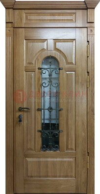 Металлическая дверь массив со стеклом и ковкой для дома ДСК-246 в Саратове