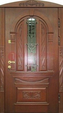 Узорная железная дверь массив со стеклом и ковкой ДСК-247 в Тольятти
