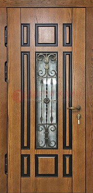 Двухцветная железная дверь Винорит со стеклом и ковкой ДСК-264 в Саратове
