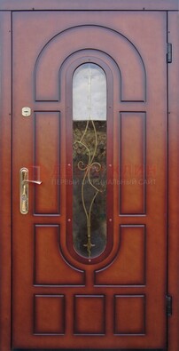Яркая металлическая дверь Винорит со стеклом и ковкой ДСК-268 в Саратове