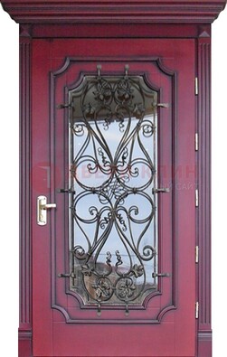 Красная стальная дверь Винорит со стеклом и ковкой ДСК-271 в Курске