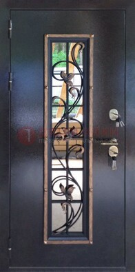 Железная дверь с порошковым напылением стеклом и ковкой ДСК-279 в Саратове