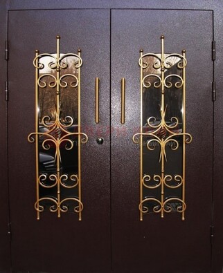 Металлическая дверь с ковкой и остеклением ДСК-49 в Саратове