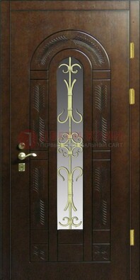 Дизайнерская металлическая дверь со стеклом и ковкой ДСК-50 в Саратове