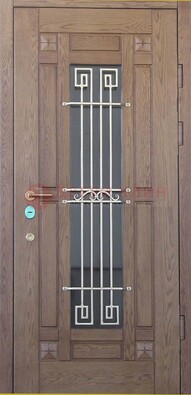 Стандартная железная дверь со стеклом темным и ковкой ДСК-5 в Саратове