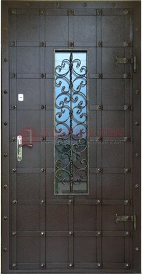 Стальная дверь со стеклом и ковкой ДСК-84 с утеплением в Саратове