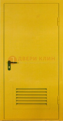 Желтая металлическая противопожарная дверь с вентиляционной решеткой ДТ-15 в Саратове