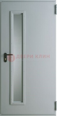 Белая железная техническая дверь со вставкой из стекла ДТ-9 в Саратове