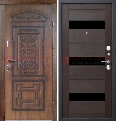 Стальная коричневая филенчатая дверь с виноритом и темной МДФ ДВТ-122 в Саратове