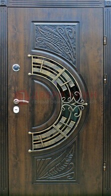 Металлическая филенчатая дверь с виноритом и стеклом ДВТ-144 в Саратове
