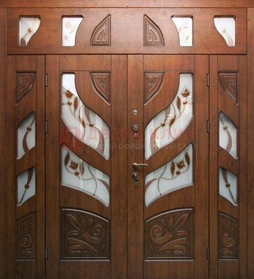 Элитная двухстворчатая дверь с витражным стеклом ДВТ-173 в Саратове