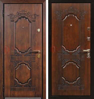 Коричневая железная дверь с виноритом и узором ДВТ-211 в Саратове
