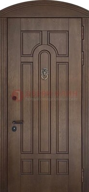 Коричневая стальная дверь с виноритом в форме арки ДВТ-237 в Саратове
