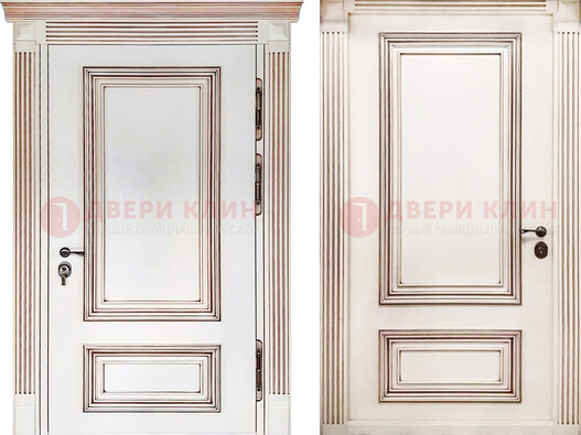 Белая металическая дверь с виноритом для дома ДВТ-239 в Саратове