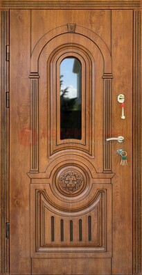 Классическая стальная дверь Винорит со стеклом и узором ДВТ-261 в Саратове